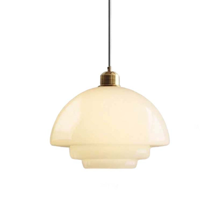 Elegant Beige pendant lamp with brass fixture on a white background