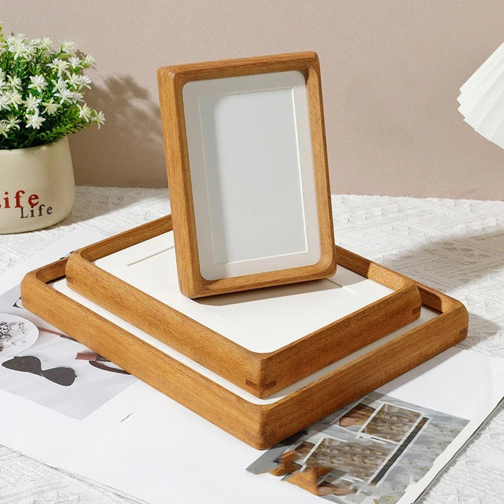 Handcrafted wooden photo frame set made from golden sandalwood, ideal for displaying art or memories