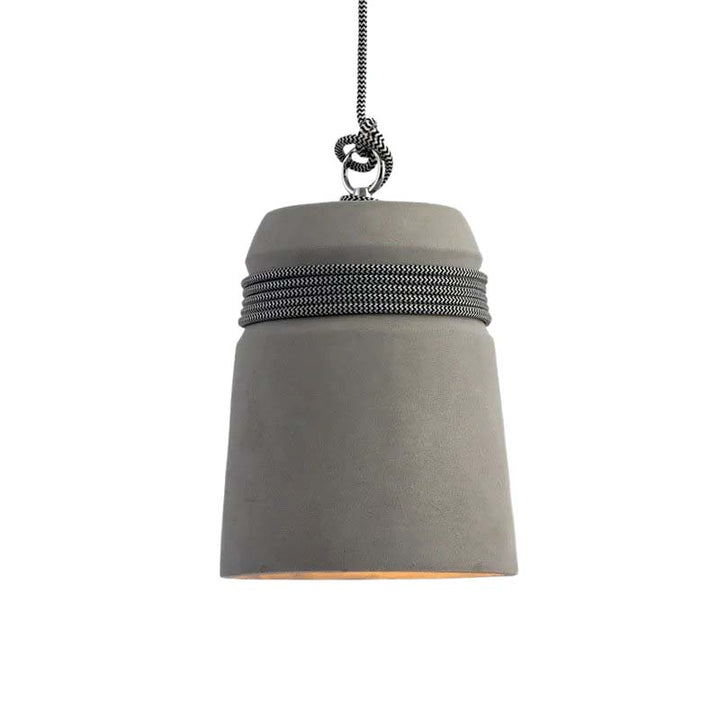 Gray pendant light with textured surface on a white background