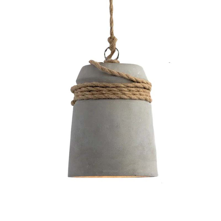 Cement pendant light with rope on a white background