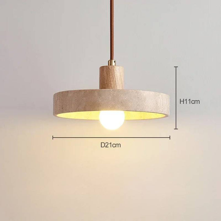 Natural stone pendant lamp in log wood finish, 21cm diameter, 7W LED bulb