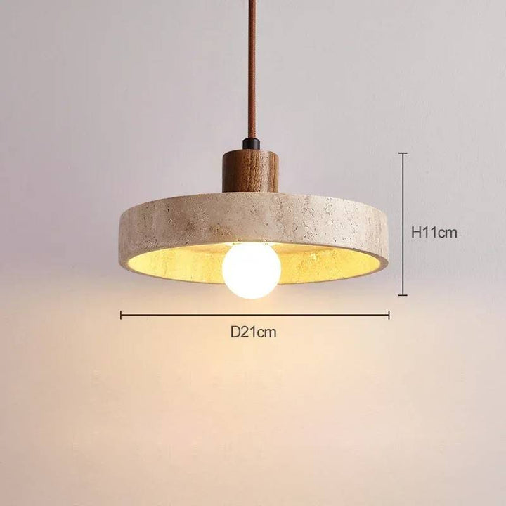 KLIPPE stone pendant lamp in walnut wood finish with 21cm diameter and 7W LED