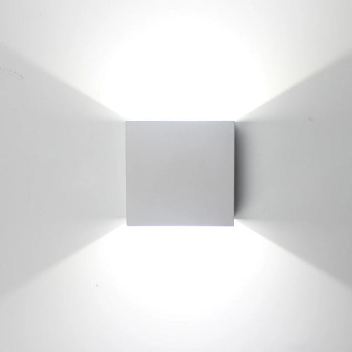 KUBE matte white aluminium LED wall lamp with minimalist cool white up and down wall lighting