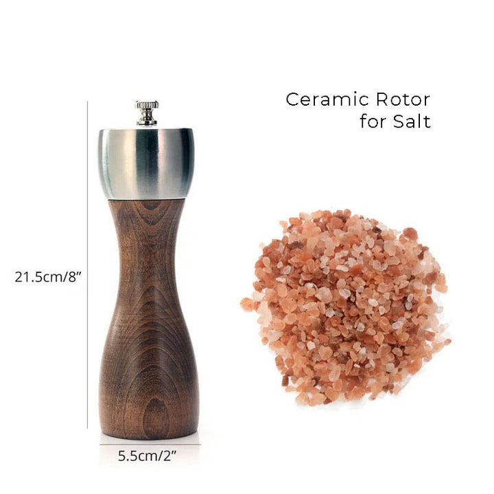 21.5cm salt mill, natural wood, ceramic grinder, premium adjustable salt grinder
