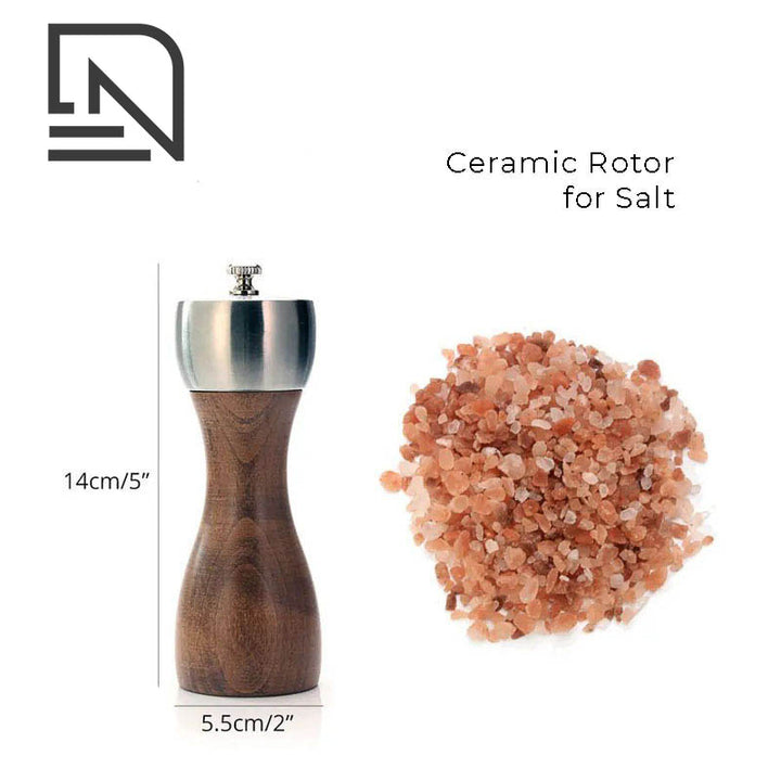 14cm salt mill, natural beech wood, ceramic grinder, small adjustable salt grinder