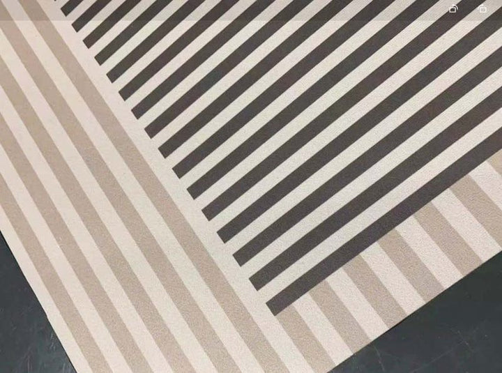 Close-up of Nordic Kitchen Floor Mat with beige and brown stripes, super absorbent polyester fabric, anti-slip backing