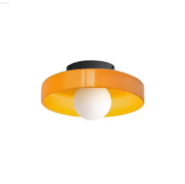 Amber glass LED ceiling light with black iron base, 9.8in wide, from LIVFULL Nordic lighting collection.