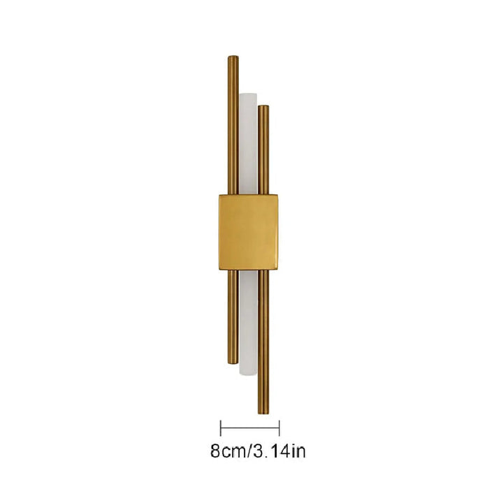 Slim gold LED wall light 8cm wide featuring vertical acrylic bar design