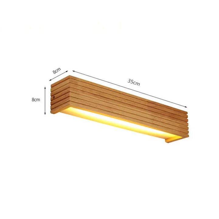 LYSE wooden LED wall lamp size 35cm x 8cm with warm illumination for home interiors