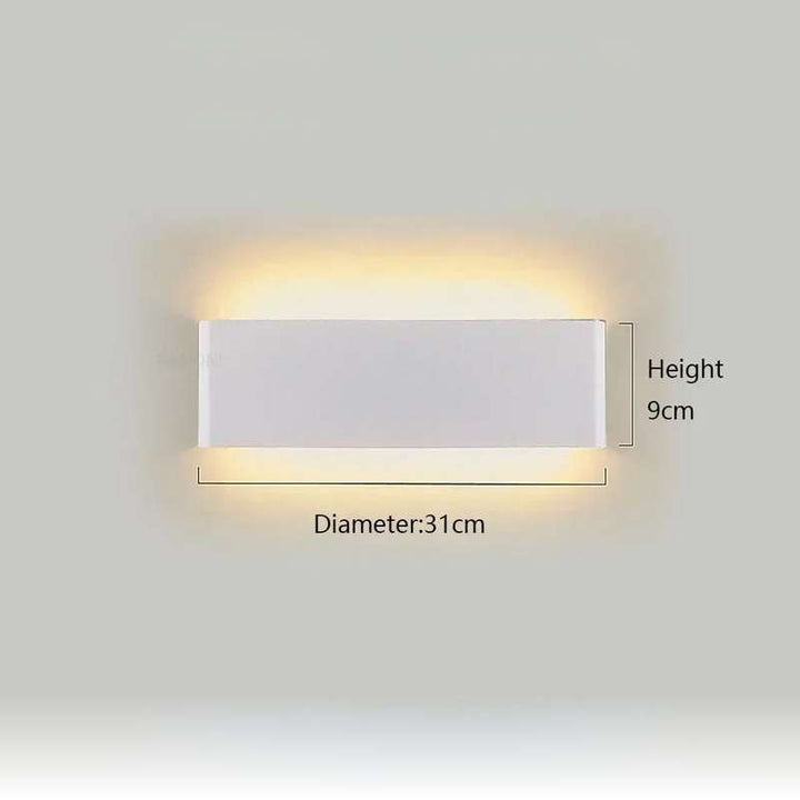 White rectangular LYST LED wall lamp, 31cm x 9cm, minimalist Scandinavian modern lighting