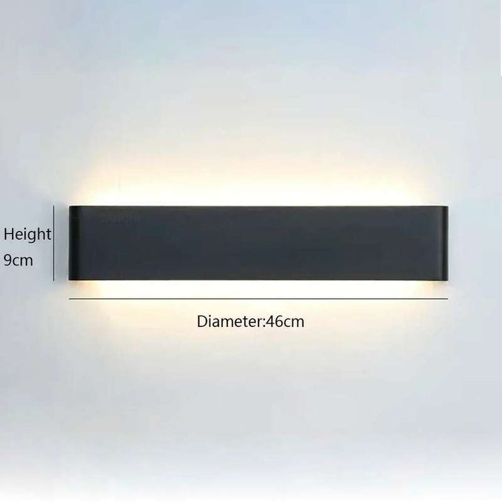 Long black rectangular LYST LED wall lamp, 46cm x 9cm, sleek Scandinavian interior lighting