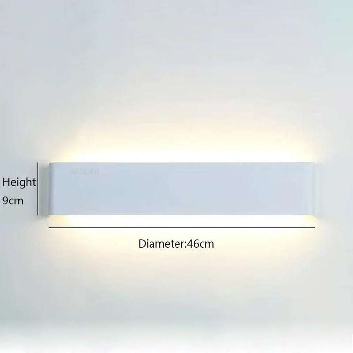 White rectangular LYST LED wall lamp, 46cm x 9cm, modern minimalist Scandinavian lighting