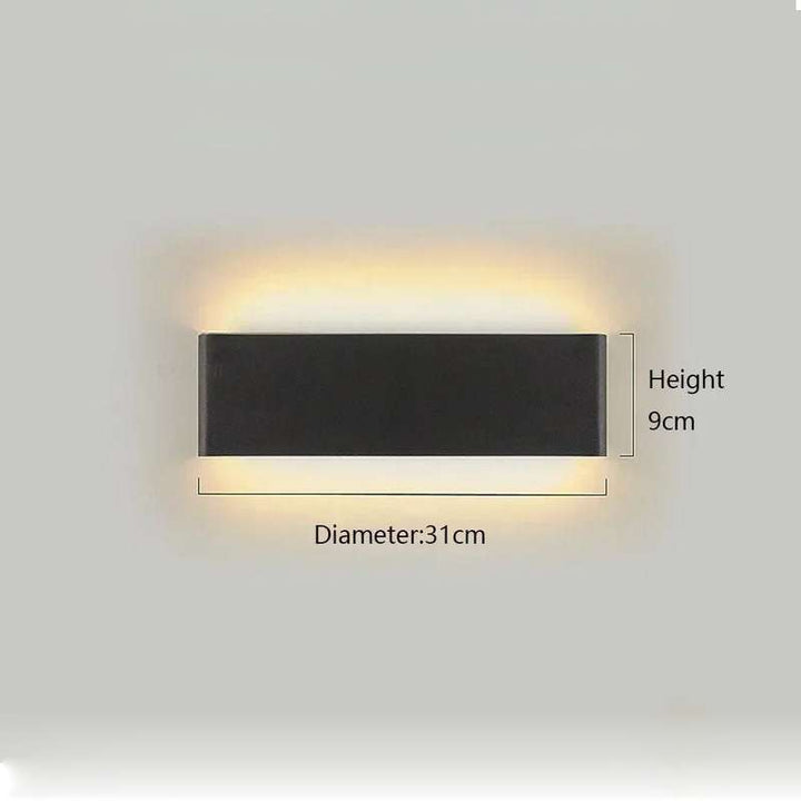 Black rectangular LYST LED wall lamp, 31cm x 9cm, compact modern Scandinavian wall light