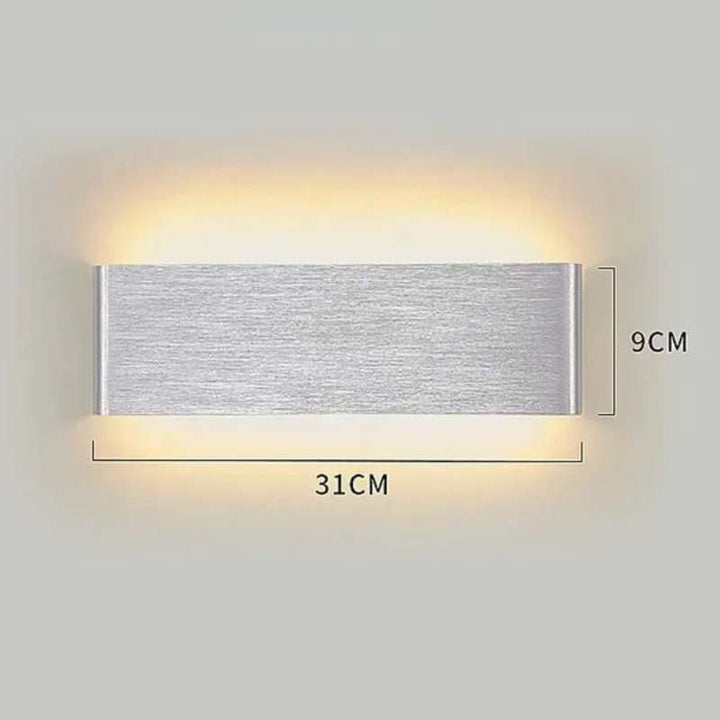 Silver brushed rectangular LYST LED wall lamp, 31cm x 9cm, modern Scandinavian wall fixture