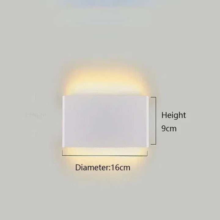 Small white rectangular LYST LED wall lamp, 16cm x 9cm, minimalist Scandinavian lighting fixture