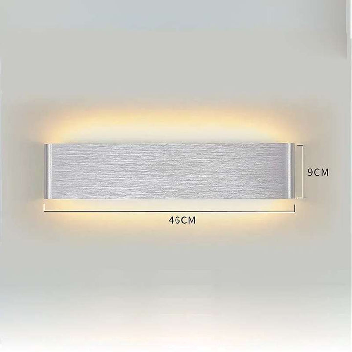 Long silver brushed LYST LED wall lamp, 46cm x 9cm, sleek Scandinavian interior lighting fixture