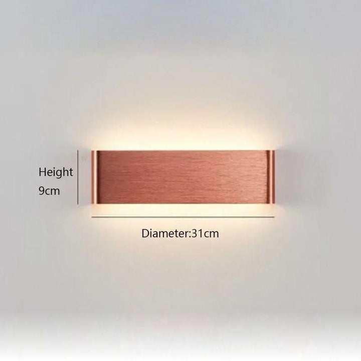 Copper rectangular LYST LED wall lamp, 31cm x 9cm, warm Scandinavian modern wall lighting