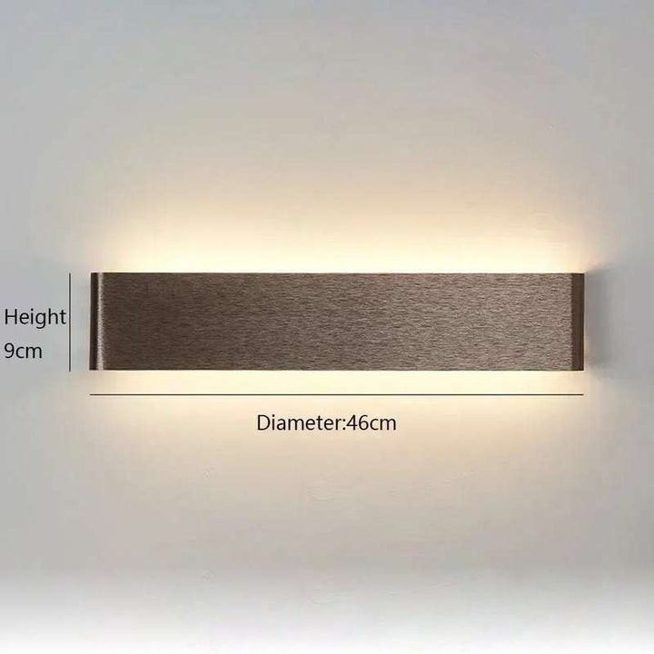 Long rectangular LYST LED wall lamp, 46cm x 9cm, brushed finish for contemporary interiors