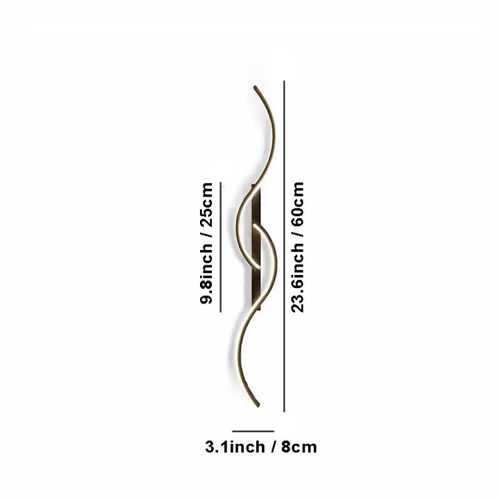 Wave-shaped Black LED wall lamp, 3.9 × 23.6 in / 10 × 60 cm, modern sculptural lighting for bedrooms or hallways
