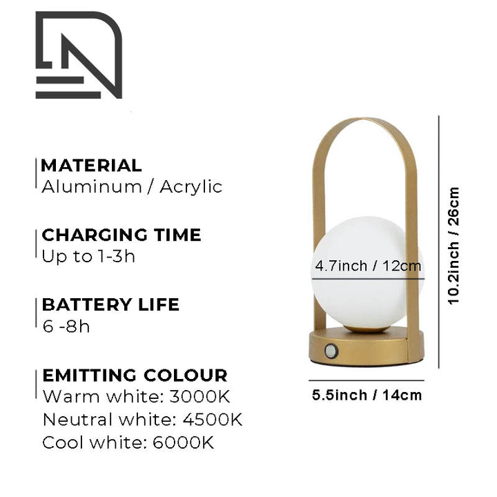 Compact MANE portable LED night lamp, size comparison shot for bedside.