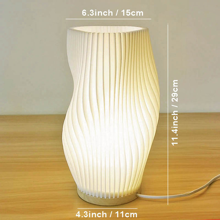 MOLLEN Nordic 3D printed lamp, stylish dimmable table lamp with wavy design, warm white light, eco-friendly PLA, 29cm tall