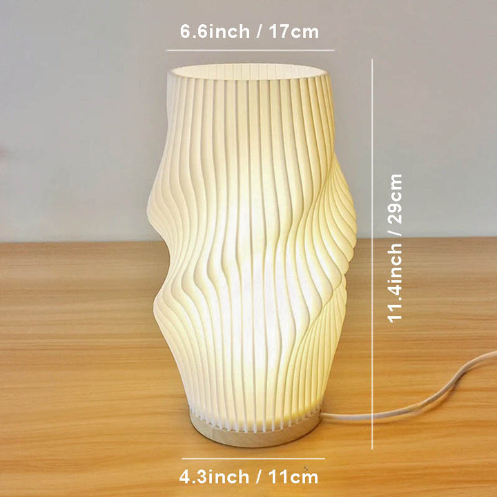 Size chart for MOLLEN lamp showing 11 inches / 28 cm height and 6.6 inches / 17 cm diameter with soft wave texture.