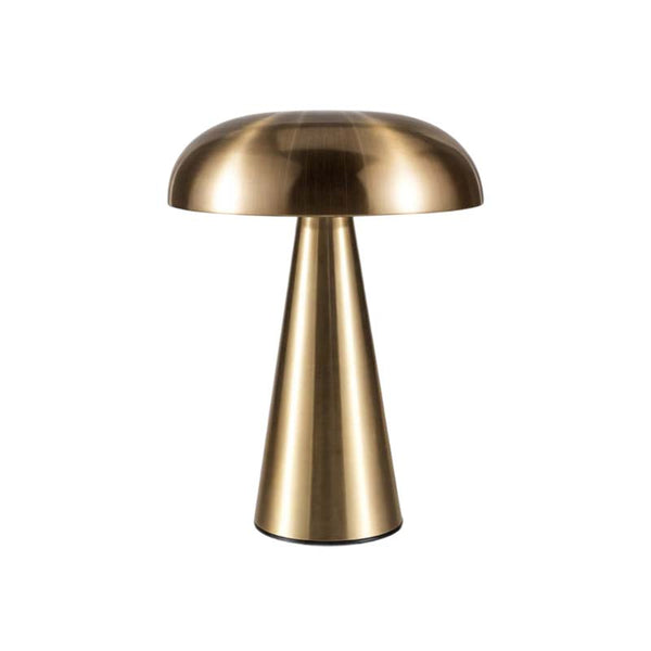 Gold cordless rechargeable table lamp on a white background