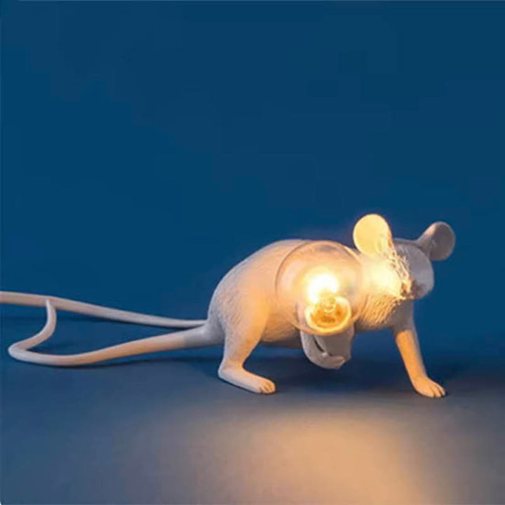 White MUSLAMPE Art Deco mouse table lamp in lying pose, unique decorative lighting