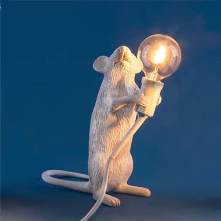 White MUSLAMPE Art Deco mouse table lamp in standing pose, unique decorative lighting
