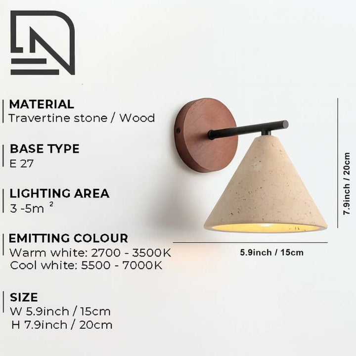 Minimalist Wall-mounted light fixture with specifications on a white background