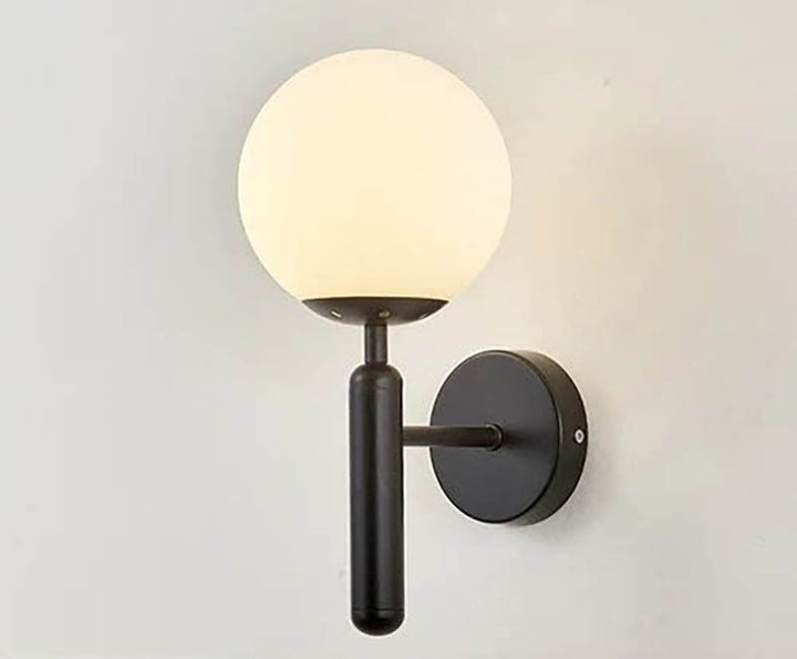 MAELKEBOLD modern glass ball wall light, black Nordic LED sconce with frosted globe