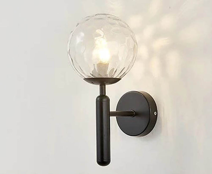 MAELKEBOLD modern glass ball wall light, black Nordic LED sconce with clear ribbed glass