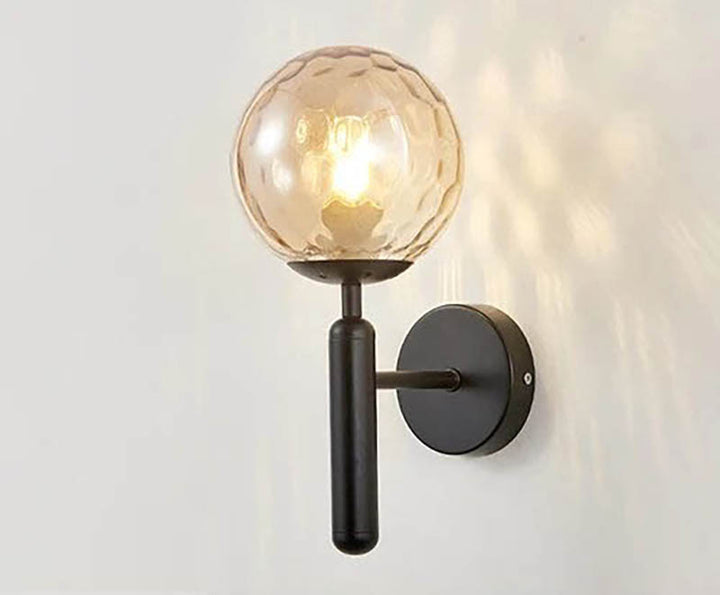 MAELKEBOLD modern glass ball wall light, black Nordic LED sconce with amber honeycomb glass