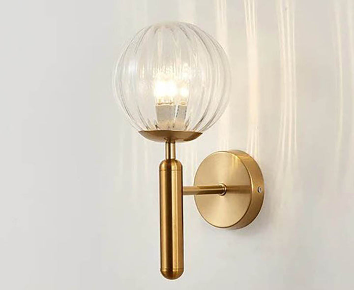 MAELKEBOLD modern glass ball wall light, golden Nordic LED sconce with clear ribbed glass