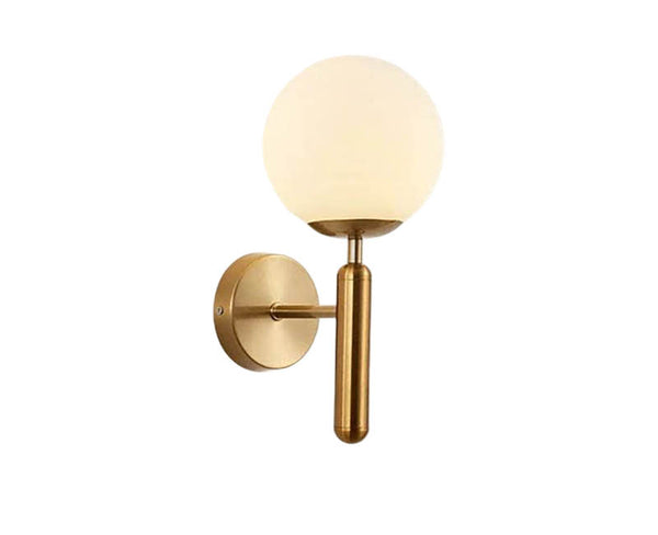 Modern glass ball wall light with a minimalist Nordic design, featuring a sleek metal base and opal glass shade for soft, ambient lighting.