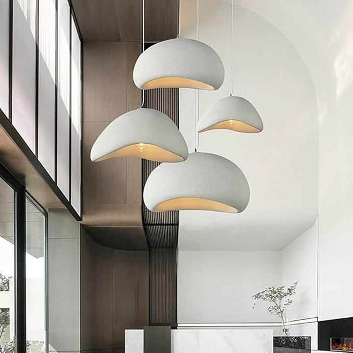 HAETTE Collection white large LED pendant light, organic shape, ideal for sitting room illumination.
