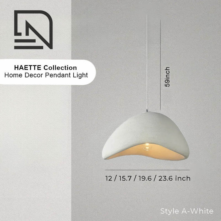 HAETTE Collection white Style A small 15-inch LED pendant light, Wabi Sabi design, minimalist home décor lighting