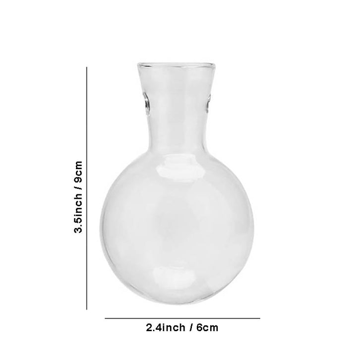 Empty round bulb vase, 9cm tall, 6cm wide, ideal for hydroponic propagation or as a decorative test tube vase.