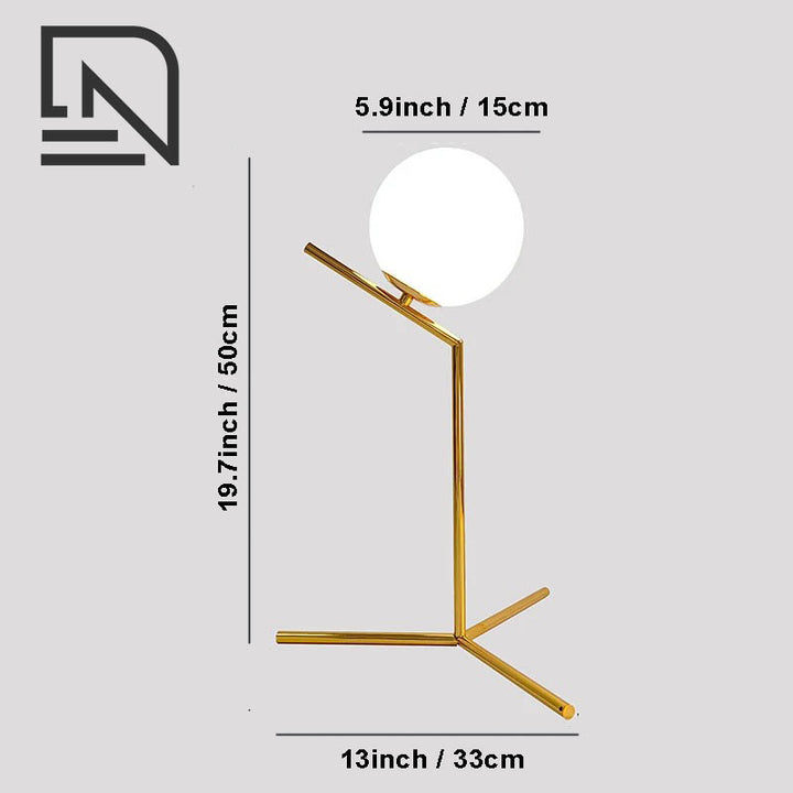 Brass ring table lamp with frosted glass globe, modern Nordic design, for bedside or uk living room use