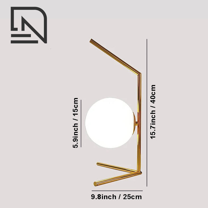 Modern Brass table lamp with frosted glass globe, modern Nordic design, for bedside or uk living room use