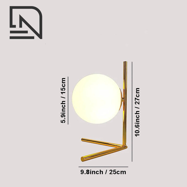 Modern Brass table lamp with frosted glass globe, modern Nordic design, 10inch height, for bedside or uk living room use