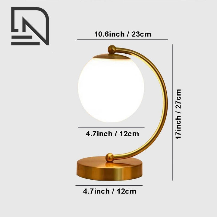 Modern Brass table lamp with frosted glass globe, modern Nordic design, 17inch height, for bedside or uk living room use