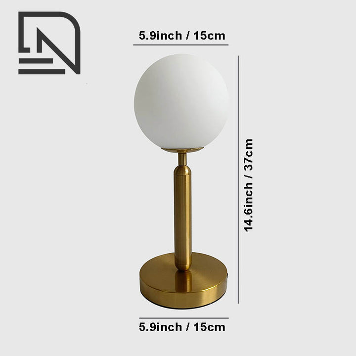 Modern Brass table lamp with frosted glass globe, modern Nordic design, 14inch height,  for bedside or uk living room use