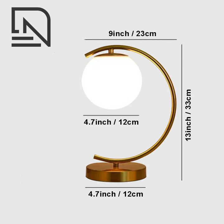Modern Brass table lamp with frosted glass globe, modern Nordic design, 13inch height,  for bedside or uk living room use