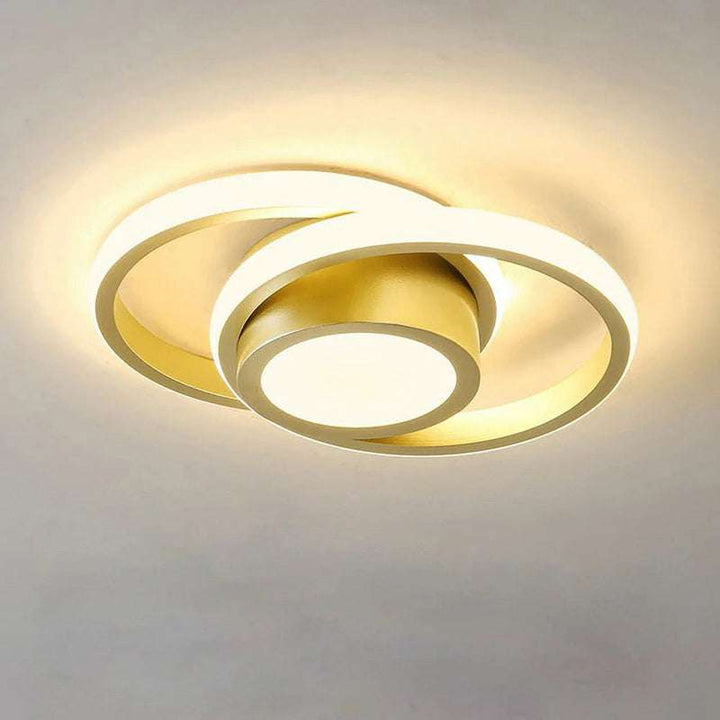 Golden double ring LED ceiling light fixture with modern flush mount design