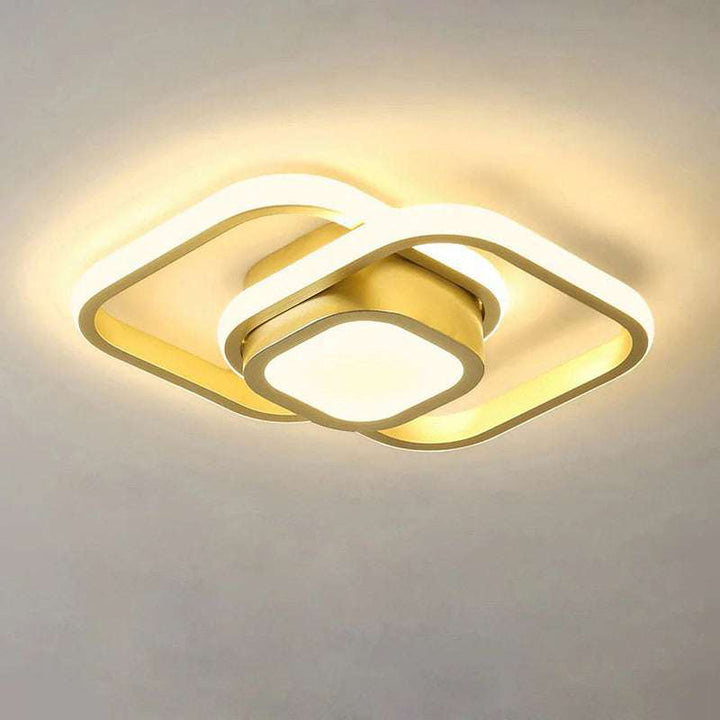Gold double square LED flush mount ceiling light with modern geometric design