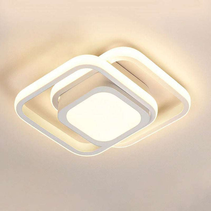 Double square LED ceiling light in white finish with soft warm illumination