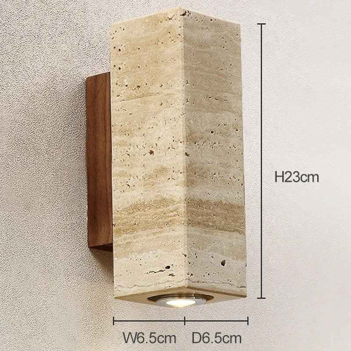 Beige stone Nordic Wall Lamp with dimensions on a plain background