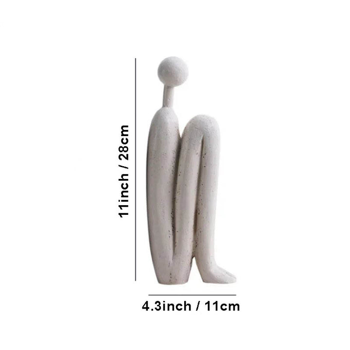 White minimalist thinker bookend sculpture, 28cm tall by 11cm wide, modern resin decor for stylish bookshelves and desks