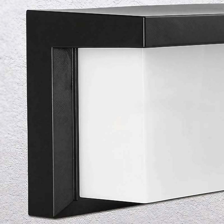 Modern Wall Light rear view – black plastic frame, LED diffuser panel, IP66-rated outdoor security fixture